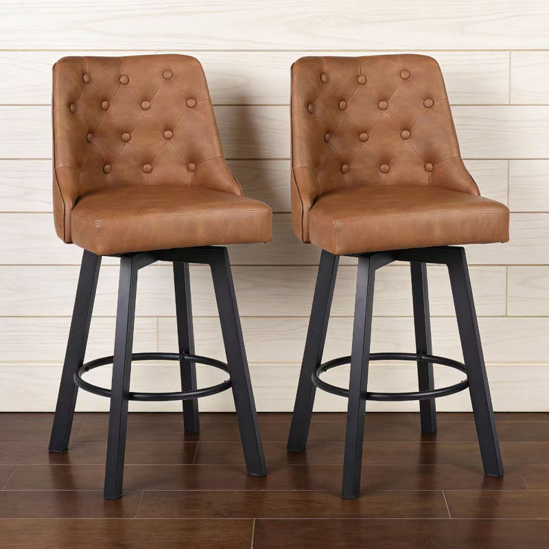 Swivel Upholstered Counter Stool with Metal Frame, Brown
