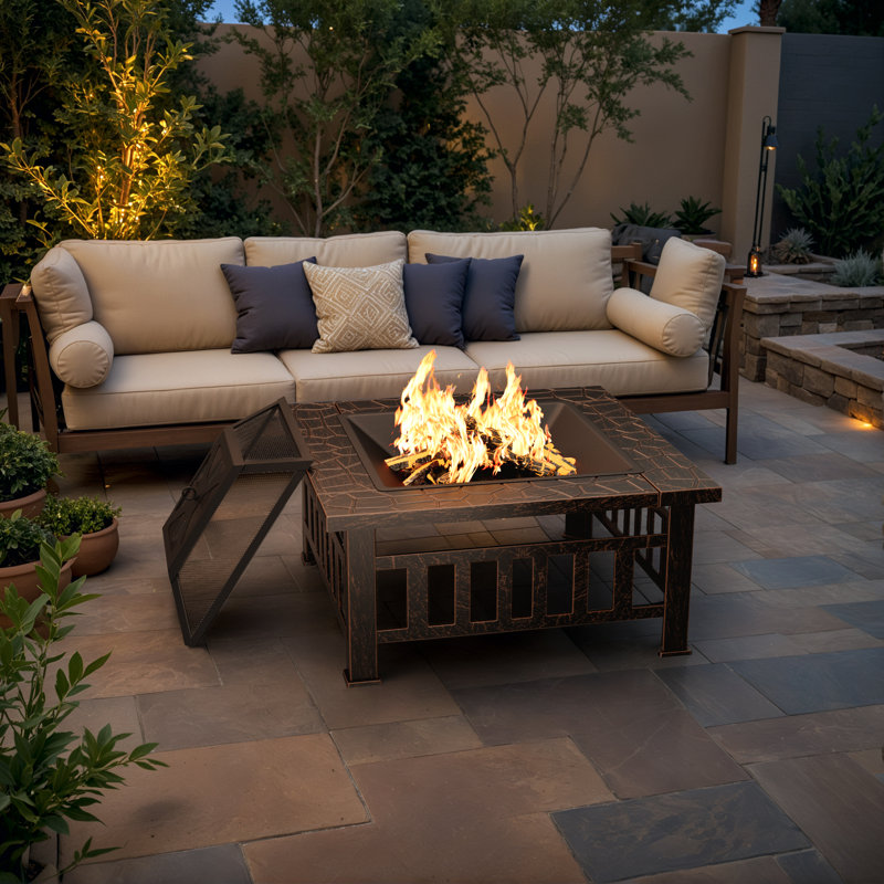 Digna Square Iron Smokeless Fire Pit, Brown