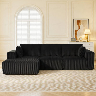 Compression Modular Sectional Sofas, Black Corduroy Modern L Shape Chaise