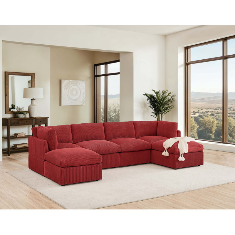 Canapé modulaire de coin avec repose-pieds Annai, Rouge