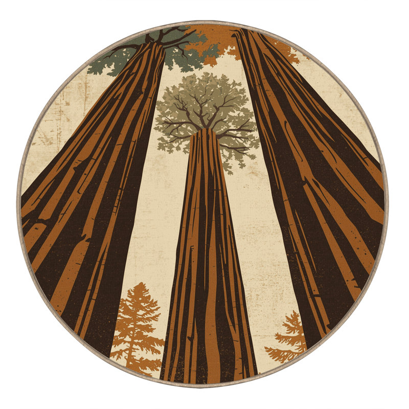 Tapis noir moelleux et moelleux au look rustique rétro Redwood Country, 7' Round