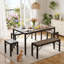 Ensemble de salle à manger pour 6 personnes Pendry, table de salle à manger avec 2 bancs longs et 2 bancs courts-1812569340