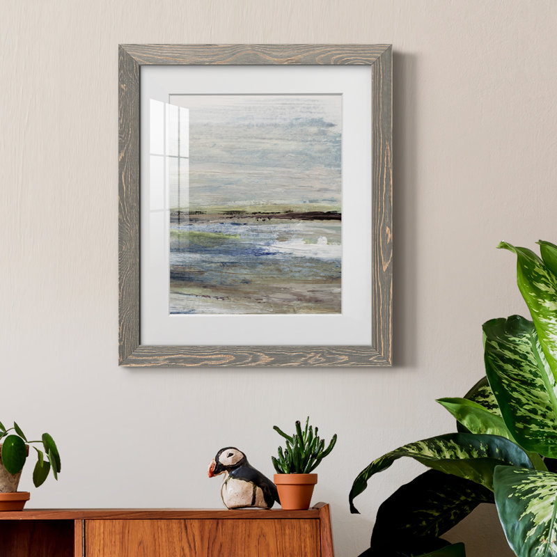 Wetlands II - peinture encadrée, H 20 po x l 17 po x P 1,5 po, gris