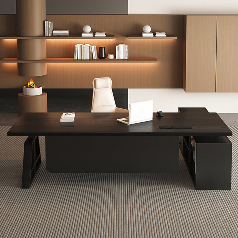 Bureau de direction électrique à hauteur réglable en bois massif noir Modern Luxury | Grande armoire latérale grande capacité | Bureau de designer