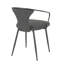 Chaise rembourrée en métal noir et tissu gris foncé.