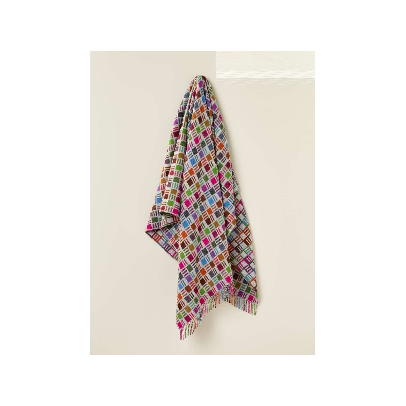 Merino Lambswool Throw/Blankets Hand Woven Blanket, Blue/Green/Gray/Purple Abstract