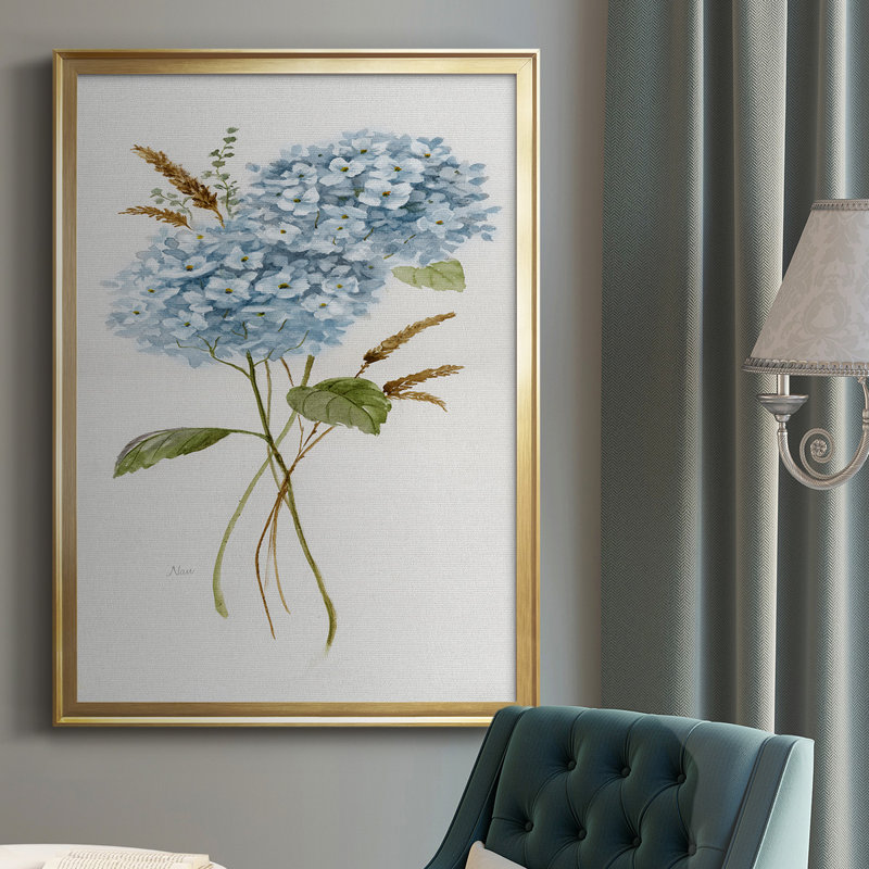 " Petite Blue Hydrangea I ", Gold, 24.5" H x 18.5" W x 1" D
