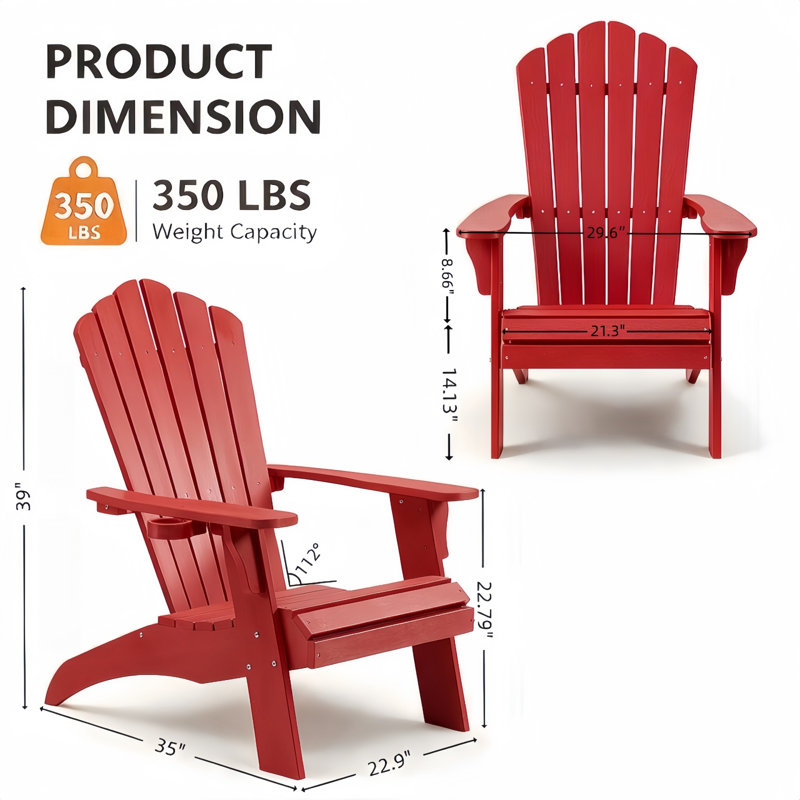 Fauteuil Adirondack surdimensionné avec porte-gobelet, Rouge