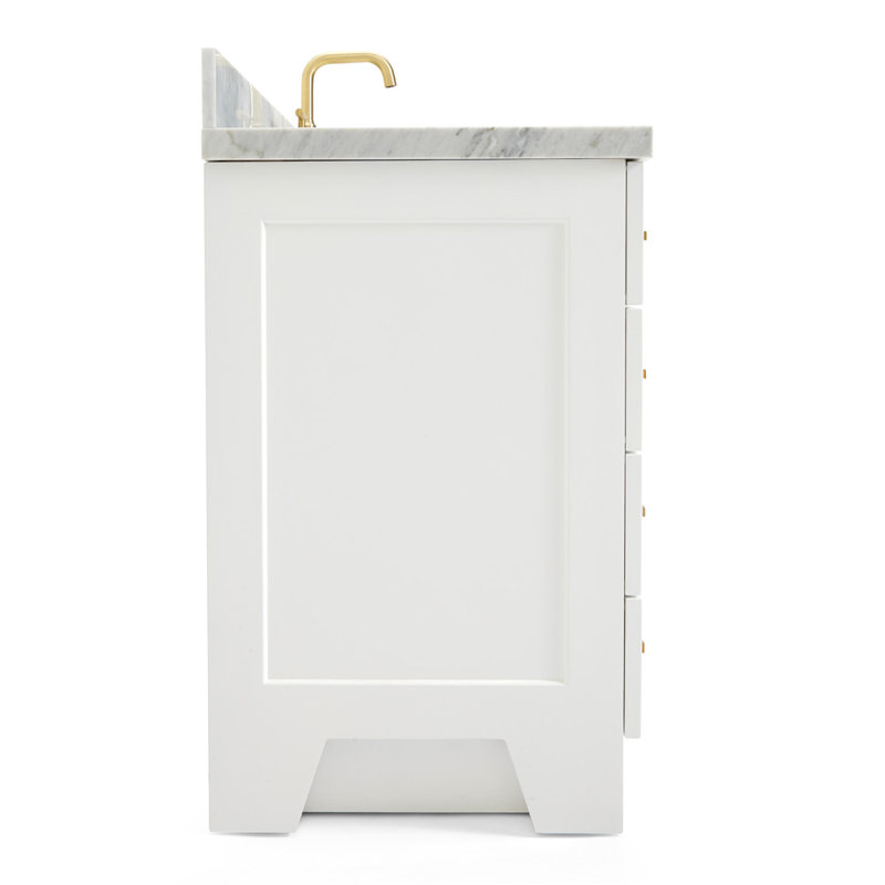 Freitas 48'' Solid Wood Single Bathroom Vanity, Gray, Rectangle, White Quartz