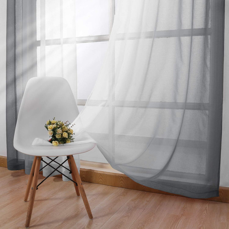 2 Panels Ombre Sheer Curtains Faux Linen Semi Voile Gradient Farmhouse Style Curtains, Grommet Top Window Drape Panels for Bedroom and Living Room