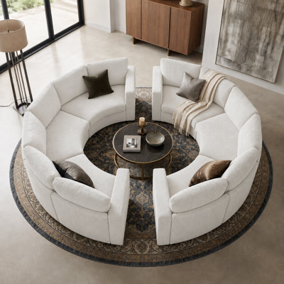 Curved Modular Sectional Sofa Set, 2 Sets of 3-Seat Semi-Circular Chenille Couches, Deep Seat Round Conversation Sofa for Living Room