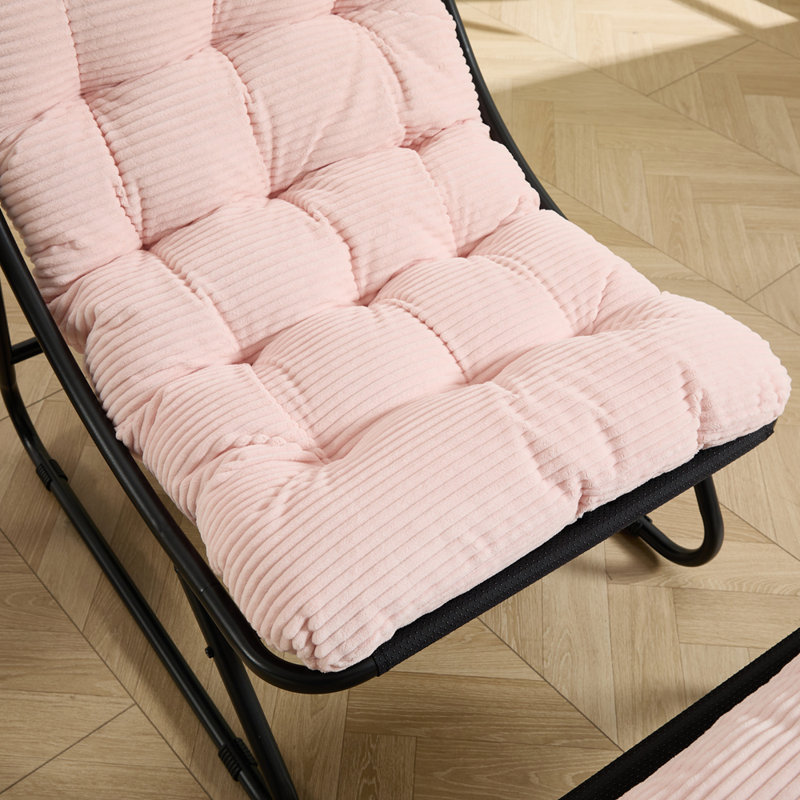 Chaise longue d'extérieur avec repose-pieds inclinable avec coussin gonflable et repose-pieds, Rose