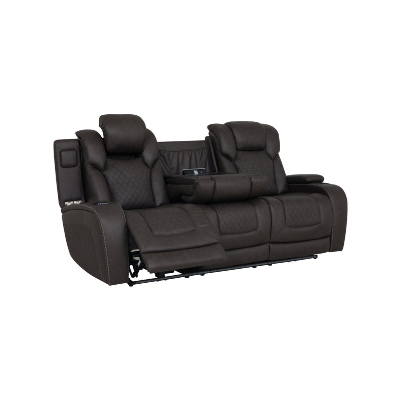 Wendell Dark Gray Microfiber Power Motion Sofa W/Dropdown Table