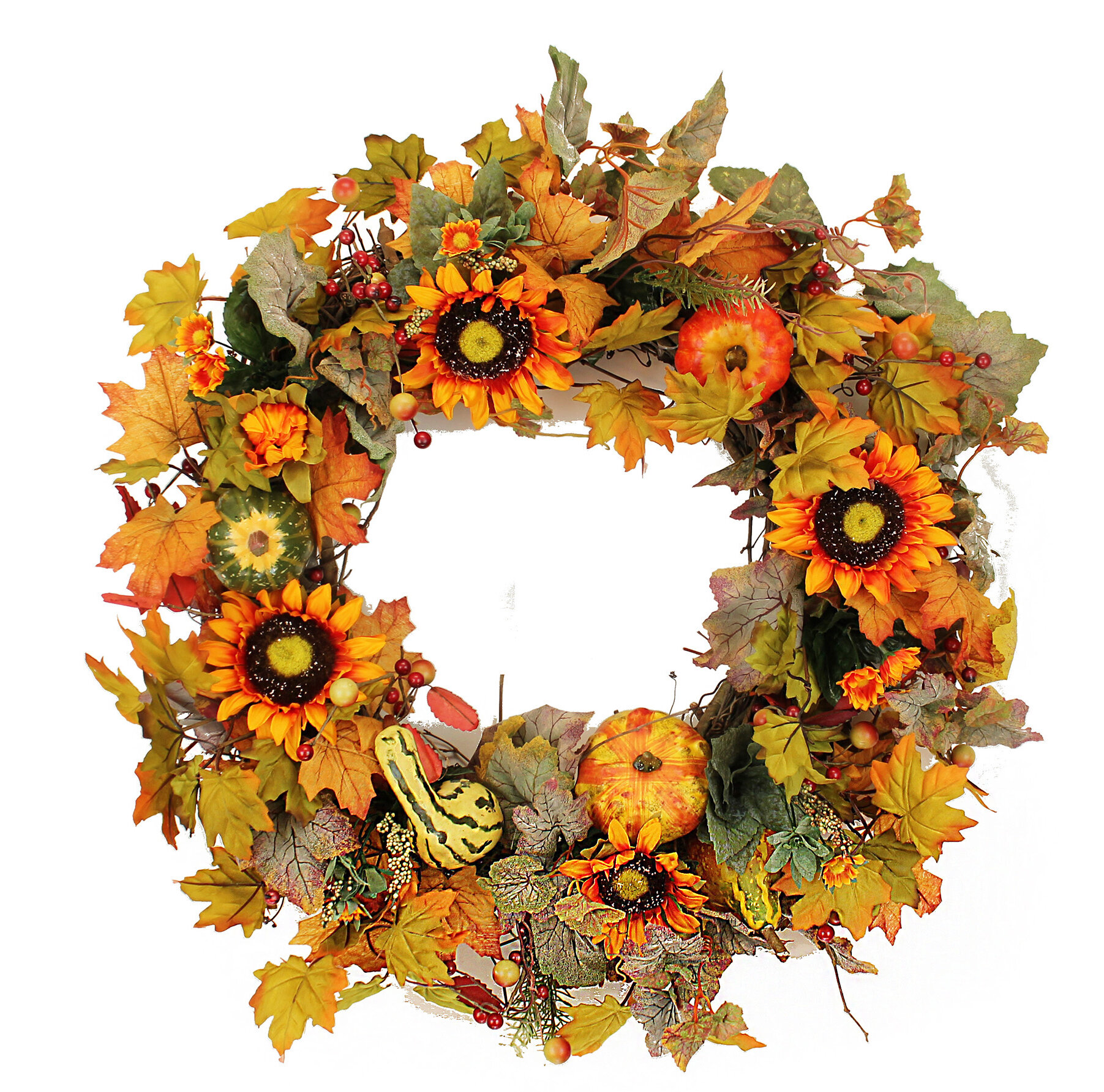 The Holiday Aisle® Faux Sunflower Silk 22'' Wreath & Reviews | Wayfair