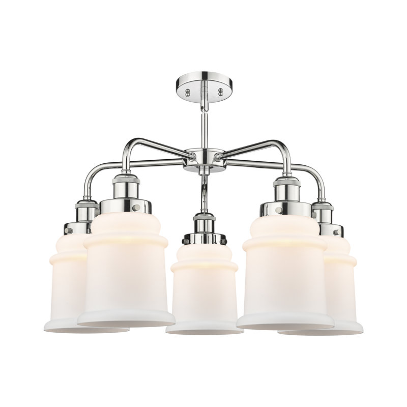 Lustre en forme de cloche à 5 lumières Alvi, Blanc mat, Chrome poli