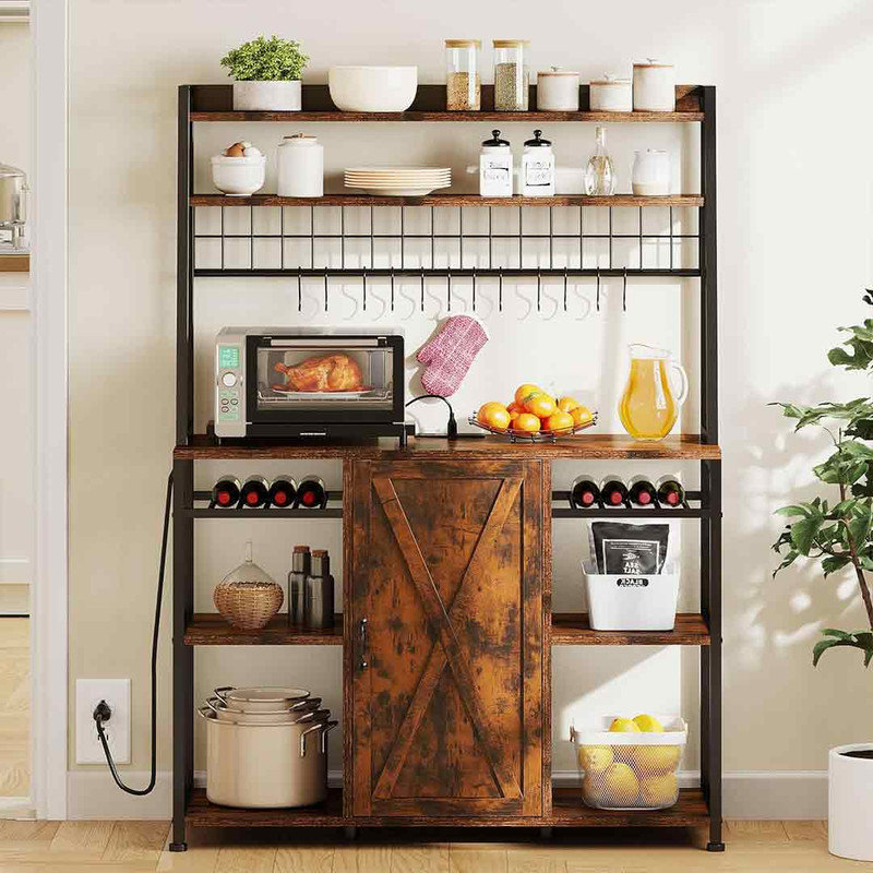 Stunver Bakers Rack with Storage and Power Outlet, Farmhouse Kitchen