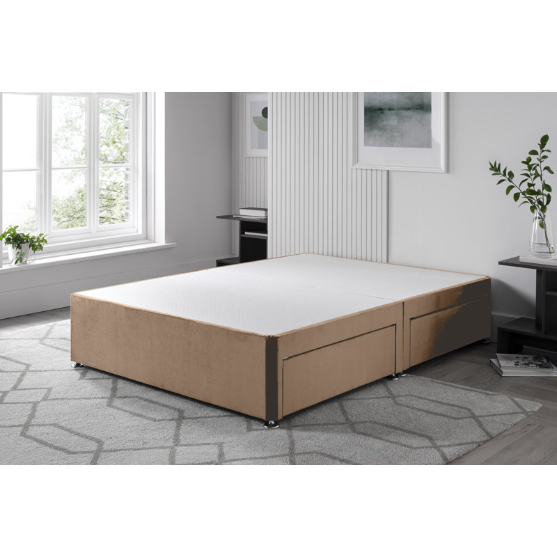 Plush Divan Bed Base, Kingsize (5'), Mink, Left Side Drawers