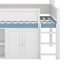 Lit mezzanine double avec toit à baldaquin, armoire de rangement et tablettes, maisonnette de jeu, structure en bois massif pour les adolescents-476270304