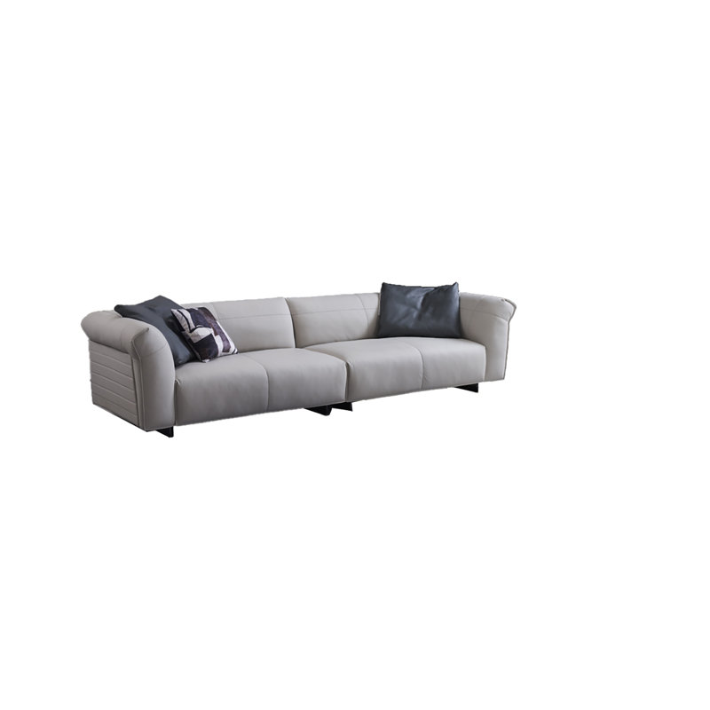 Light Gray Genuine Leather 2-Piece Sofa with Metal Legs