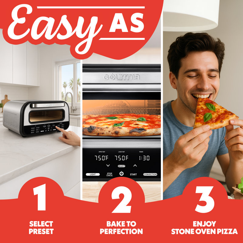 Gourmia Indoor Pizza Oven Indoor Pizza Oven with 7 Cooking Presets, Stainless Steel