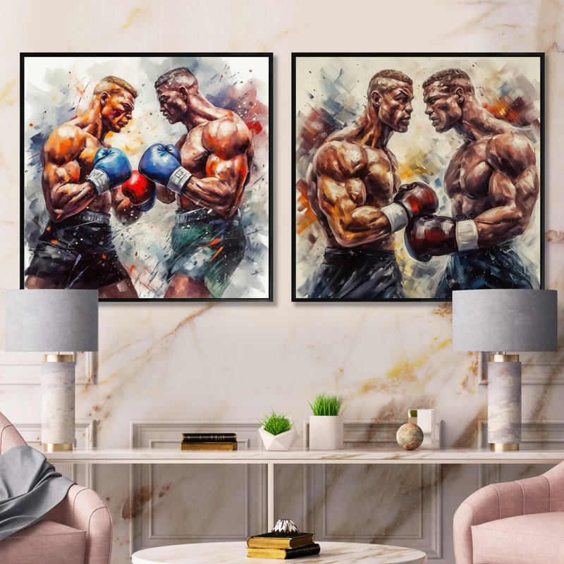 Legendary Fight - Ensemble de 2 collages carrés pour hommes, Cadre flottant noir, H 16 po x l 33 po