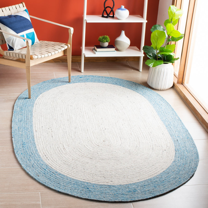 Tapis ivoire en laine / coton tissé à la main Novello, Oval 6 pi x 9 pi