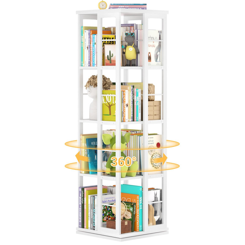 White 4-Tier 360 Rotating Corner Bookshelf