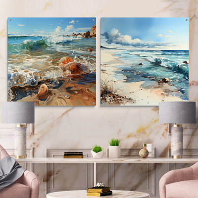 «Ocean Charm In Winter» - Ensemble de 2 art mural en verre acrylique