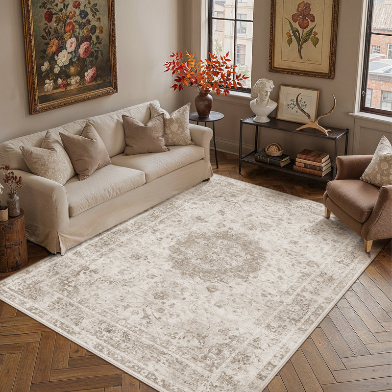 Machine Washable Vintage Oriental Area Rug With Non-slip Backing, Rectangle 5' x 7'
