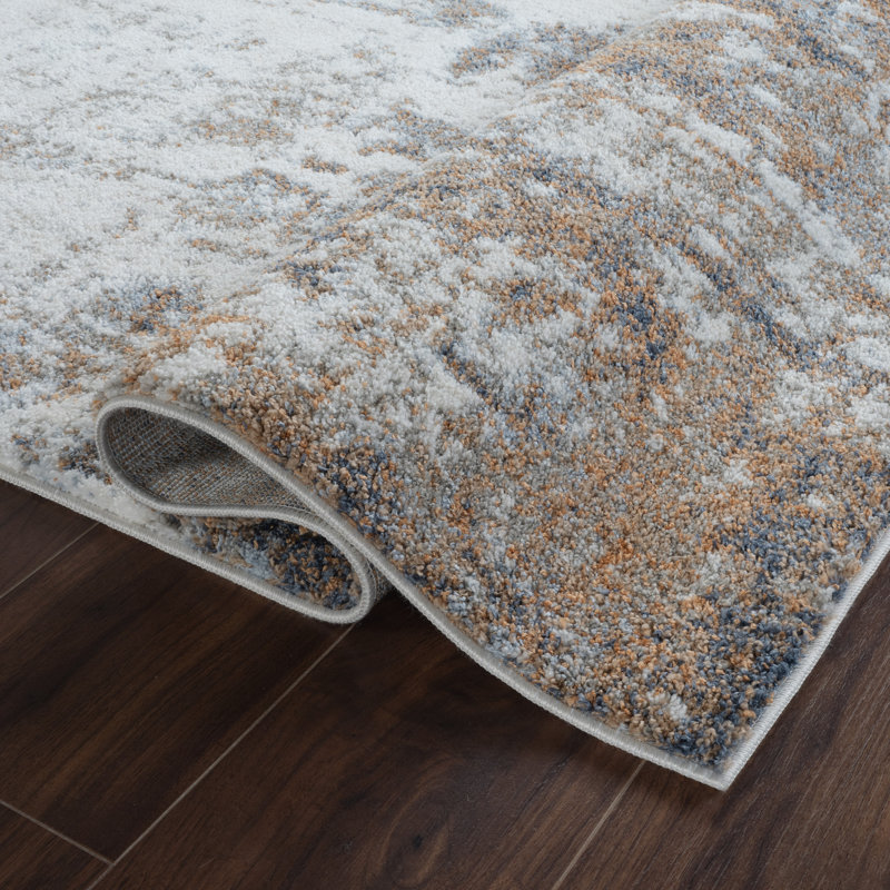 Tapis abstrait gris / cuivre / beige Abimbola Collection, Rectangle 7 pi 10 po x 10 pi