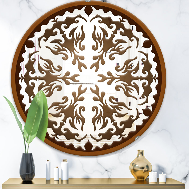 Mandala brun - miroir bohémien et éclectique, H 23,6 po x l 23,6 po