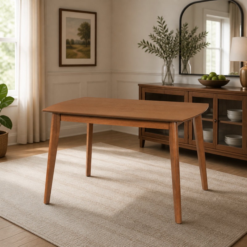 Mid Century Modern Solid Wood Dining Table for 4, Minimalist Rectangular Design, Easy Assembly, Durable and Stylish