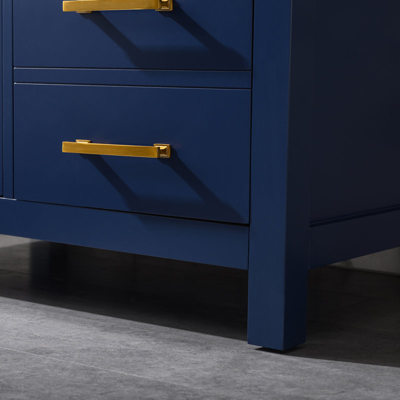 Meuble-lavabo simple 36 po Ajhane, Bleu marine / doré brossé
