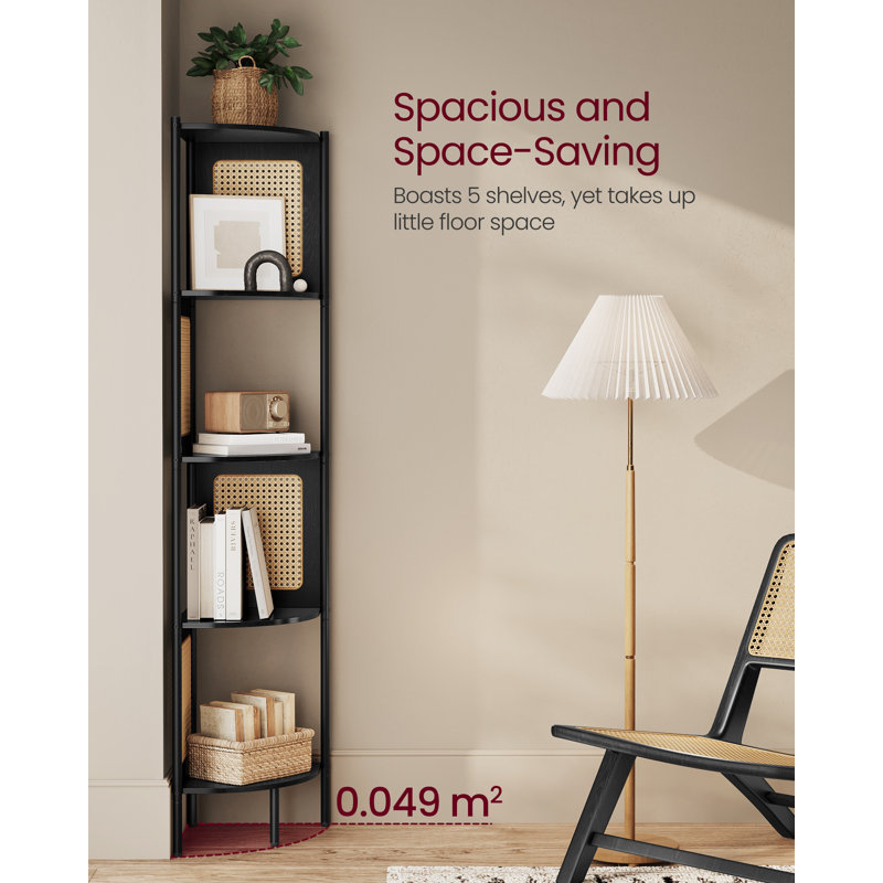 Alverna 156 cm H x 32 cm W Corner Bookcase, Ebony Black