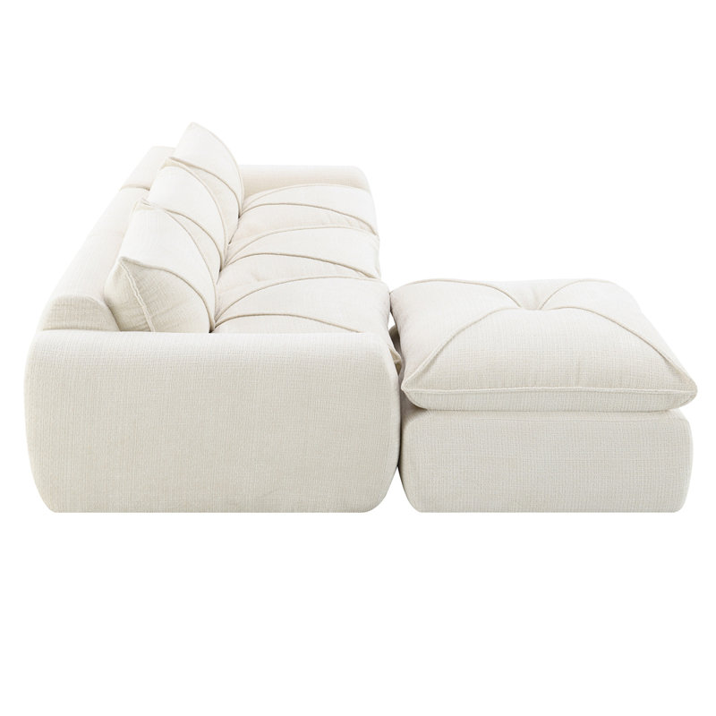 Canapé de 116 po à compression totale avec mousse haute densité, aucun assemblage requis, conception sans pieds sans structure, dossier et coussin de siège intégrés, combinaison libre, chenille de particules
