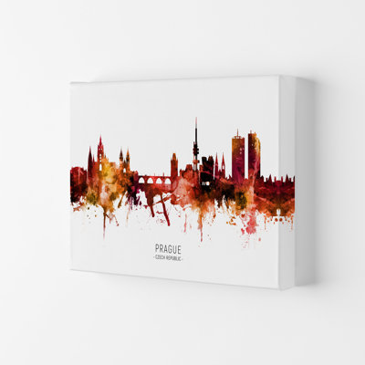 Prague Czech Republic Skyline Red City Name by Michael Tompsett - Print