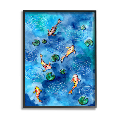 " Koi Fish Ripples Pond Lilies " by Sebastian Grafmann Painting Print