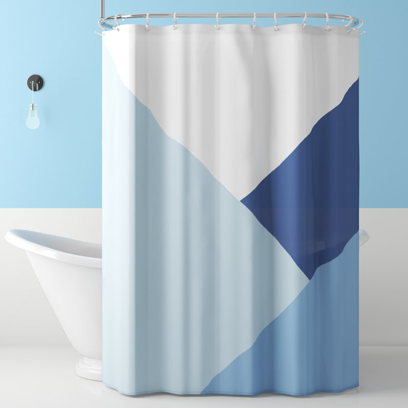 Rideau de douche simple géométrique Stingley, Bleu / Blanc