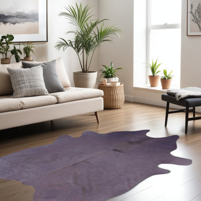 Tapis noué à la main 6 pi x 7 pi en peau de vache lavande