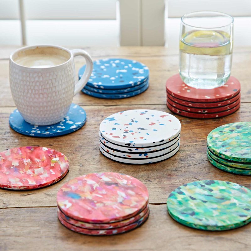 Recycled Plastic Round Coasters, Green