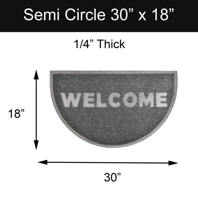 Evideco Semi-Circle Geometric Design Door Mat 30 x 18 Gray and Black, PVC Non-Slip Backing