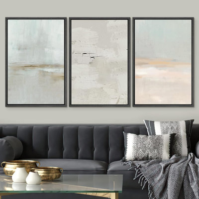 "Minimal Landscape", pastel grunge, aquarelle, paysage, formes, illustrations abstraites, impression sur toile, 3 pièces