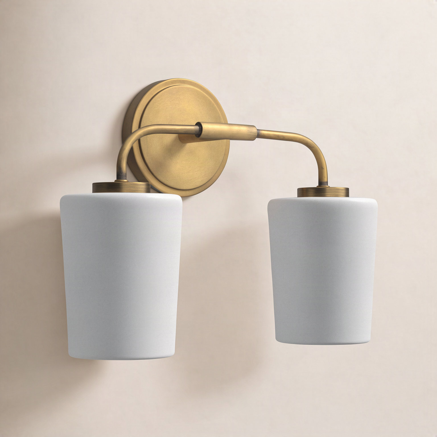 Fitz 2 Light Frosted Dimmable Vanity Light, Lacquered Brass