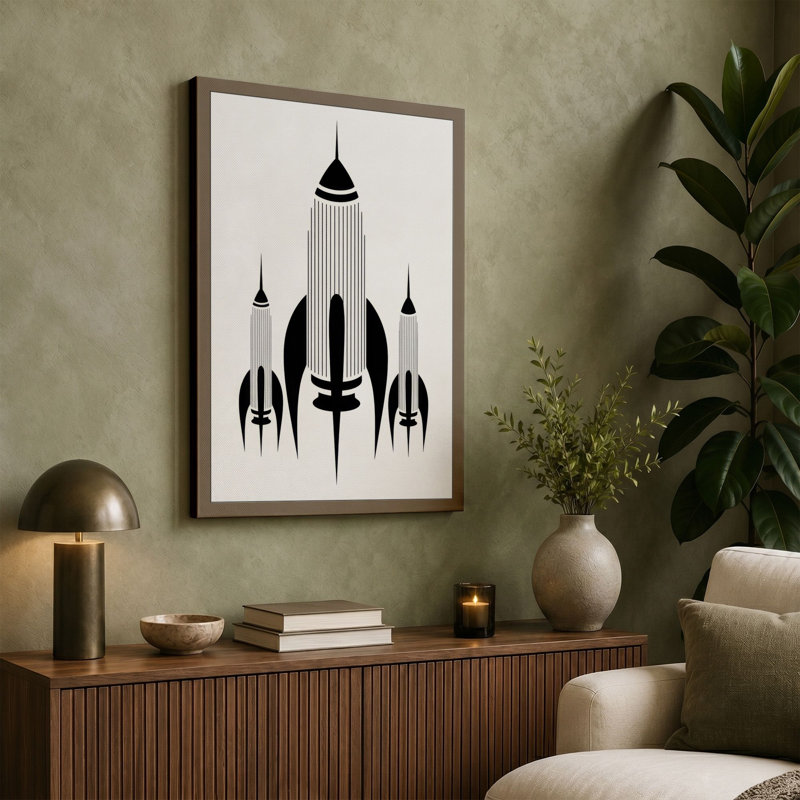 Rocket Fleet Ascent Mid-Century - Wrapped Canvas, 24x16 - 61.0 x 40.6 cm, Sage Border