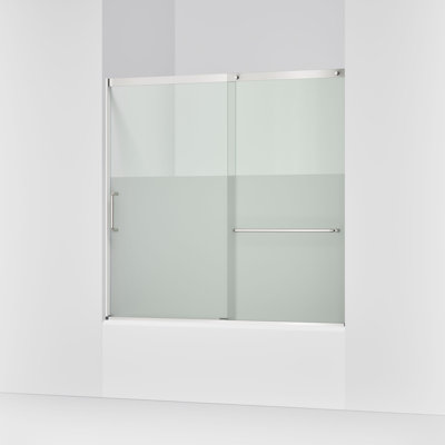Elate Sliding Bath Door, 56-3/4-In H X 56-1/4 - 59-5/8-In W With Heavy 5/16-In Thick Crystal Clear Glass With Privacy Band