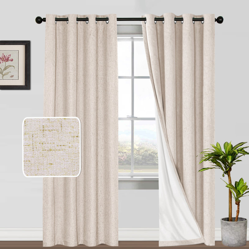 Dawain Linen Solid Textured 100% Blackout Window Drapes for Bedroom Thermal Grommet Full Lighting Blocking for Living Room Curtains 2 Panels