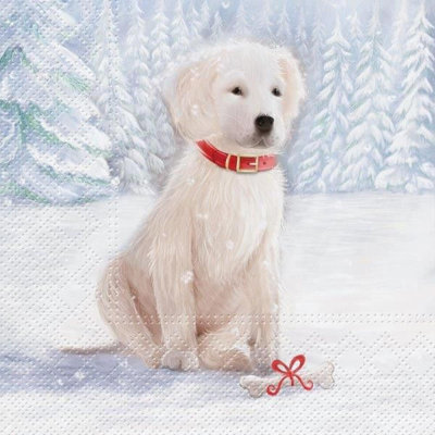 Pack Of 20 Luncheon Size White Puppy On The Snow Pattern Napkins