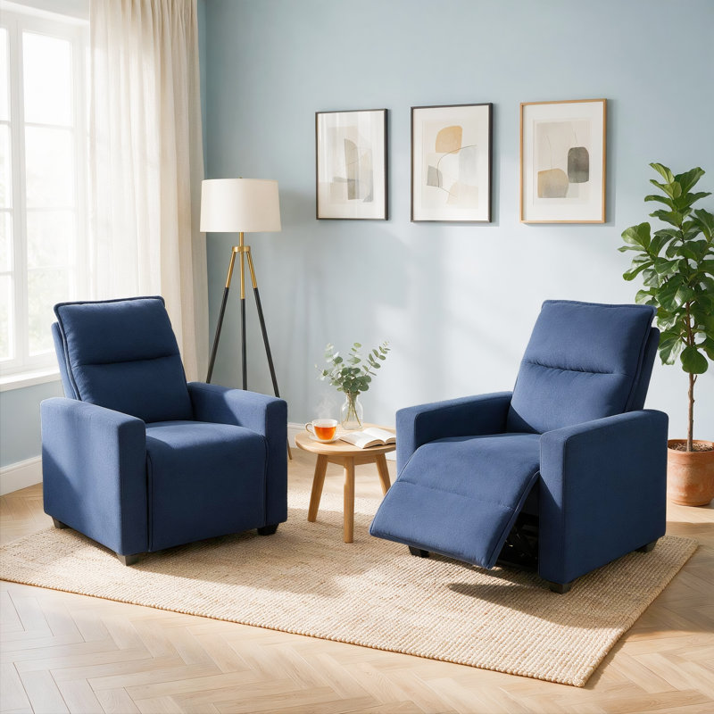 Fauteuil inclinable classique rembourré de 32,7 pouces de large avec dossier inclinable et pieds en bois massif (ensemble de 2)