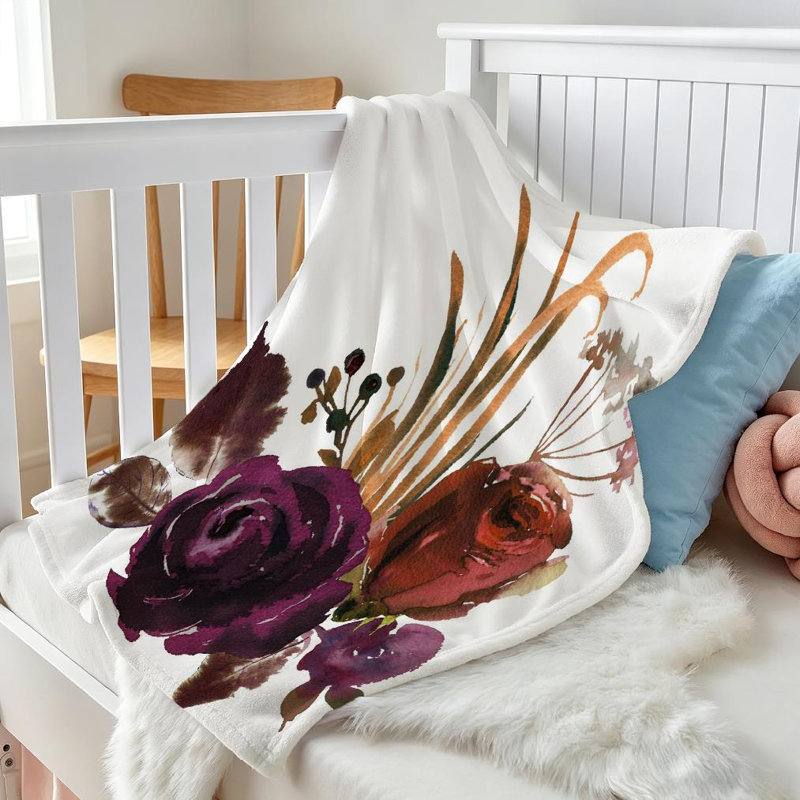 Clear Soft Flannel Fleece Throw Blanket,Watercolor Fall Floral Single-Sided Print, Jeté 30 po x 40 po