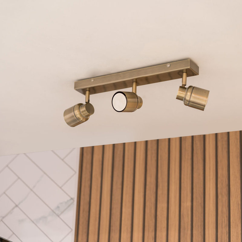 Benton IP44 Rated Bathroom 3 Way Bar Ceiling Light & Warm LED Bulbs, Antique Brass, 6500 (K)